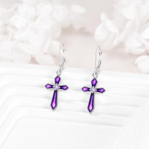 Cross Earrings 925 Sterling Silver Cross Dangle Drop Birthstone Earrings Jewelry Gifts for Women3