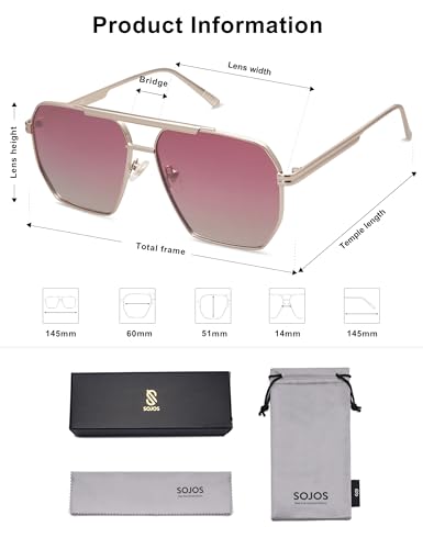 Image of SOJOS Retro Oversized Square Polarized Sunglasses for Women Men Vintage Shades Classic Large Metal Sun Glasses