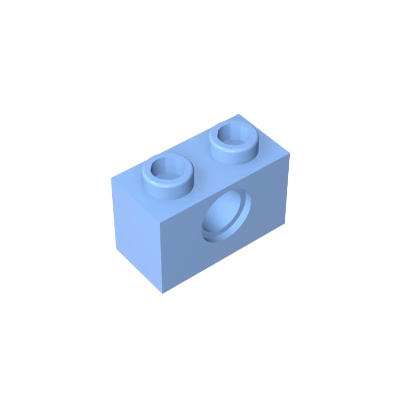 Gobricks 3700 Technology Brick Technic Brick 1x2 [1 Hole] 50 Pieces GDS-623 Compatible with Lego Building Blocks Color:Bright Light Blue
