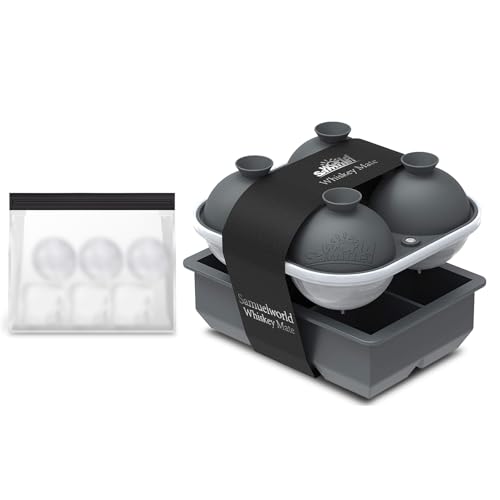 Samuelworld Large Silicone Premium Ice Trays, 2 Inches Big Cubes & 2.5 Inches Sphere Ice Molds - BPA Free, Craft Ice Maker for Gifting, Easy Release - Grey(With Ice Bag)