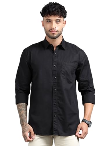 Image of Men Slim Fit Solid Spread Collar Casual Shirt