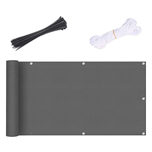 Meision Brise-vue pour balcon,Gris,75x600 cm,Tissu respirant,Toile de balcon en polyéthylène haute densité 220 g/m²,Légèrement transparent,Protection UV,Protection contre le vent, œillets, cordon Cover
