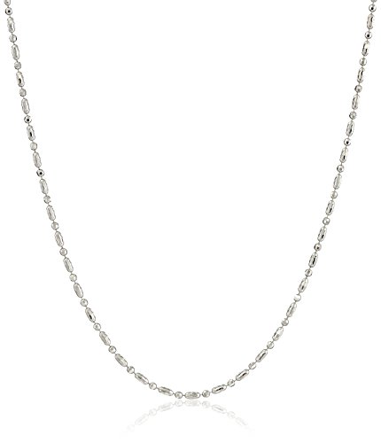 Italian Sterling Silver Rhodium Plated Diamond Cut Oval and Round Beads Mezzaluna Chain Necklace, 24