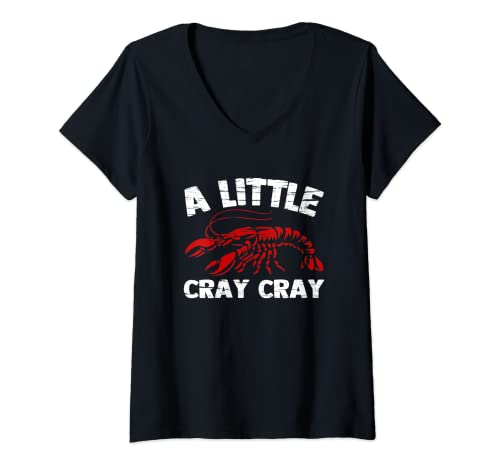 Womens A Little Cray Cray - Funny Cajun Food Crayfish Boil Crawfish V-Neck T-Shirt