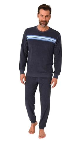 Normann Herren Frottee Schlafanzug lang mit Bündchen in edler Optik - auch in Übergrößen, Farbe:Marine, Größe:52