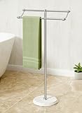 KES Anti Wobble Free Standing Towel Rack with 3X Thicker Weighted Natural Marble Base, 2-Tier Towel Rack Stand for Bathroom Floor, Rustproof 18/8 Stainless Steel, Antique Brushed Steel, BTH241-2