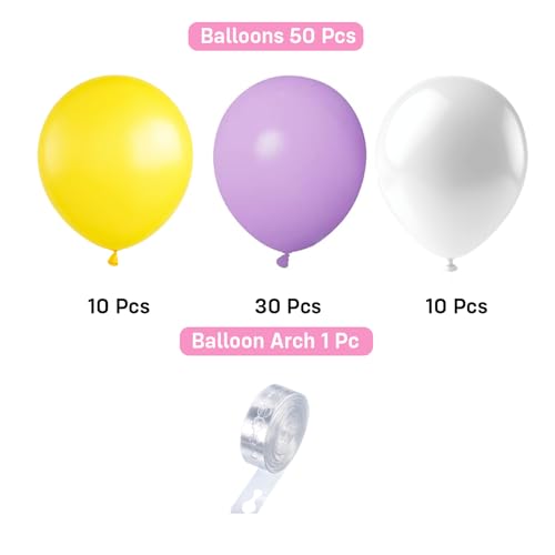 Image of Party Propz Balloons for Decoration - Set of 51 Pcs Yellow Purple White Balloons for Decoration, Balloons with Balloon Arch Strip for Birthday Party & Home Decoration (Latex)