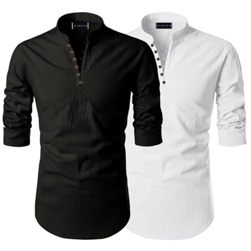 Image of Men's Trendy Short Kurta Shirt | Mandarin Collar Full Sleeve Cotton Ethnic Wear | Regular Fit Traditional Indian Apparel | Casual Festive Party Function Clothing