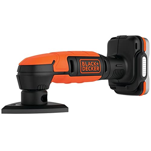 Black+Decker BDCDS12S1-QW Lijadora de Detalles inalámbrica, Bandeja Triangular de 89 mm, 40 Minutos con una Sola batería, 1 Malla abrasiva, Incluye Bolsa de Almacenamiento