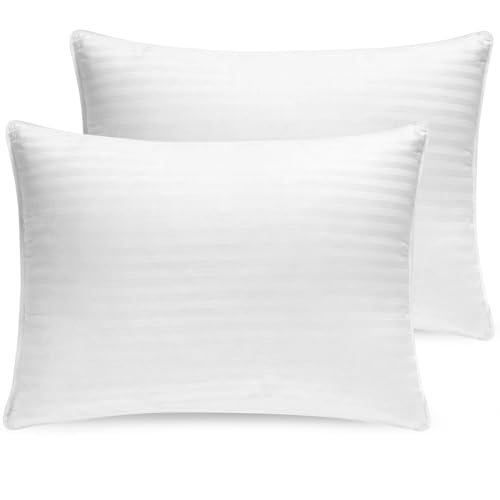 Washable Down and Feathers Pillows Standard Size - Premium Soft Pillow Authentic Canadian White Goose Down & Feather w/ 100% Cotton Cover for Comfort Luxury Experience - 650 Fill Power.