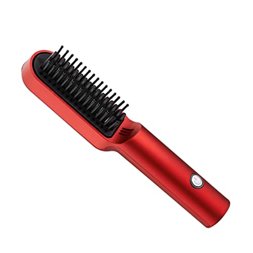 Plancha de Pelo Portátil Inalámbrica SaditY para Viaje, Cepillo Estilizador de Cabello con Tecnología Iónica, Recargable por USB, Color Rojo, 20 x 3,5 x 3,5 cm