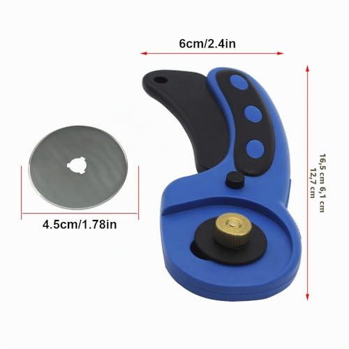 Miniatura 2 de Cortador De Tela Cesfonjer Con Hoja Y 4 Cuchillas De Repuesto De 45 Mm, Cortador De Rollos, Cortador De Cartón, Cortador De Cuchillos Azul-Negro, Adecuado Para Tejidos De Acolchado, Artesanía