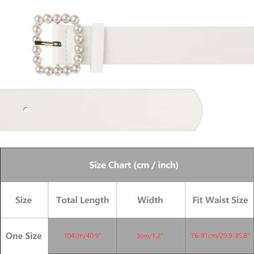 Women Faux Leather Pearl Buckle Belt, 1.2" Wide Waistband Waist Belts for Jeans Pants Dresses4