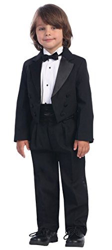 Black Round Split Tail Tuxedo with Matte Satin Cummerbund & Bowtie - Size S (6 Month)