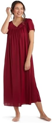 Miss Elaine Nightgown – Women’s Long Tricot Nightgown, Short Flutter Sleeves, Comfortable Lightweight Fabric, Sleepwear