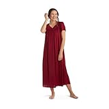 Miss Elaine Tricot Nightgown, Long Sleep Dress With Comfortable Lightweight Fabric, Flutter Sleeves (Medium, Dark Cherry)