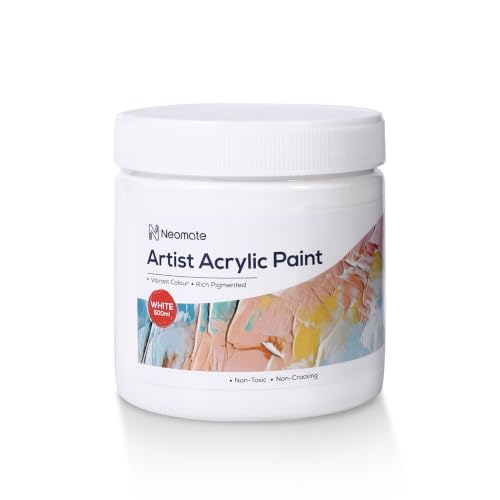 Image of Neomate Acrylic Colour White 500ml | Art & Craft, DIY, Rich Pigment, Non-Craking Paint for Canvas, Wood, Leather, Earthenware, Metal | Ideal for school projects, Hobbyists, Artists