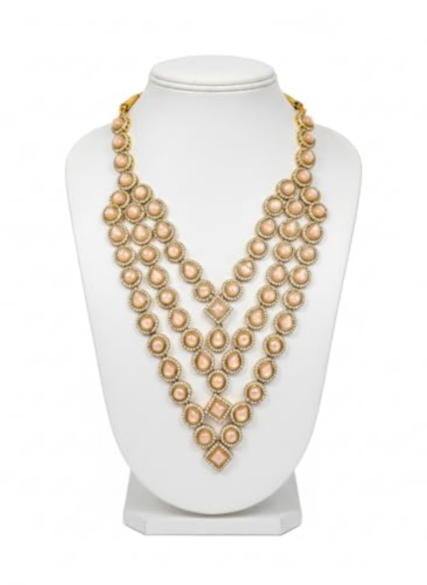 Men's Wedding Kundan Mala Necklace with Peach Stone