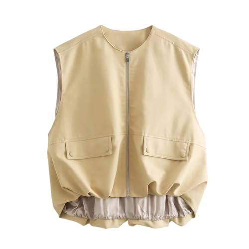 Women's Jackets Vest Coat Khaki Outwear Solid Sleeveless Tops With Pockets Mujer Jackets