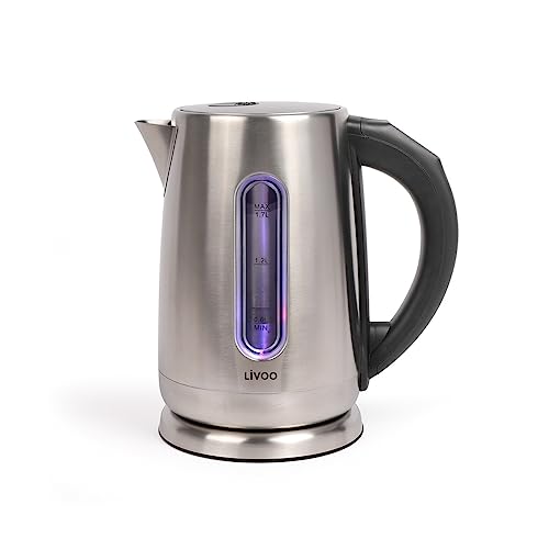 Livoo - Czajnik o zmiennej temperaturze 1,7 l - 2200 W, stal nierdzewna, regulowana temperatura, wymienny filtr zapobiegający osadzaniu się kamienia, zmieniające się kolory, wyświetlacz LED