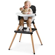 Kinder King 7 in 1 Baby High Chair for Babies and Toddlers with Large Storage Footrest, Booster Seat, Convertible Wooden High Chair with 3-Depth Double Dishwasher Safe Tray, 5 Point Harness, Black