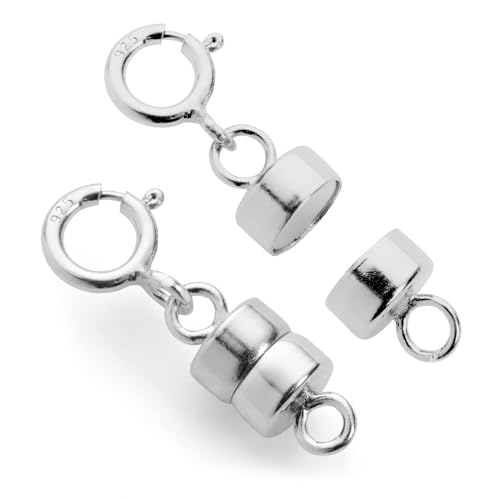 Jewelili Sterling Silver Round Magnetic Clasp Converter | Converts Necklaces