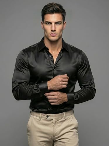 Image of Diverse Men's Satin Casual Shirt | Premium Solid Poly Satin | Wrinkle-Free, Full Sleeve Regular Fit Office, Business Wear