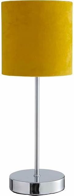 wilko Mustard Silver Velvet Table Lamp, Gorgeous Contemporary Style Table Lamp, Indoor Use Table Lamp, H41 x Dia 18cm
