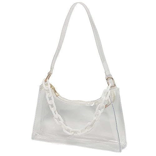 TOKYO-T Clear Stadium Bags for Women White Fluorescent Purse Shoulder Chain Approved