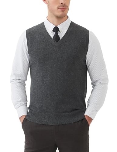 Men's V-Neck Sleeveless Wool Sweater Vest MRJY-8606 Grey