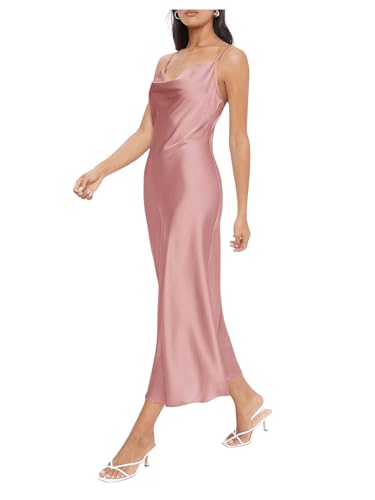 Image of Floerns Women's Spaghetti Strap Cowl Neck Long Slip Satin Silk Midi Dress