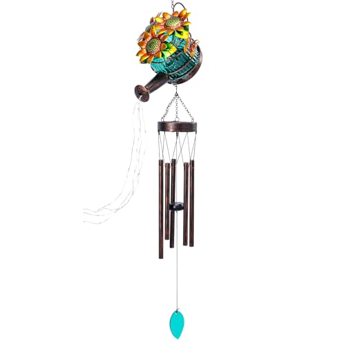 Solar Wind Chimes for Outside, Watering Can Windchime with Fairy Lights