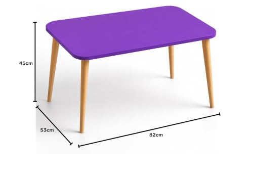 Image of Wooden Foldable Coffee Table - Rectangular Center Tea Table for Living Room & Bedroom, Easy Assembly with Solid Wooden Legs (Purple)