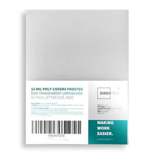 Image of Binditek 12 Mil Binding Covers, 8.5x11 Inches, Semi-Transparent, 50 Pack