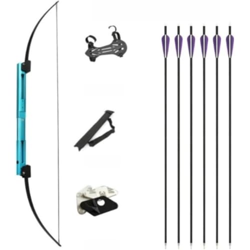 Angoda リカーブボウ 折りたたみ可能 タクティカルサバイバルボウ 堅固 安定 耐用 持ち運び容易 初心者向け 弓道 弓術 練習矢 (青(セット),55ポンド)