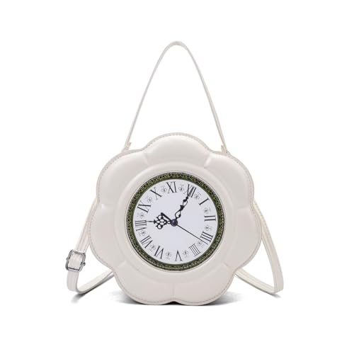 Bolso de mano moderno de piel sintética para mujer, gran capacidad, pequeño reloj, bolso retro con asa superior con correa ajustable para viajes, compras, trabajo, uso diario, White, 220*220*90