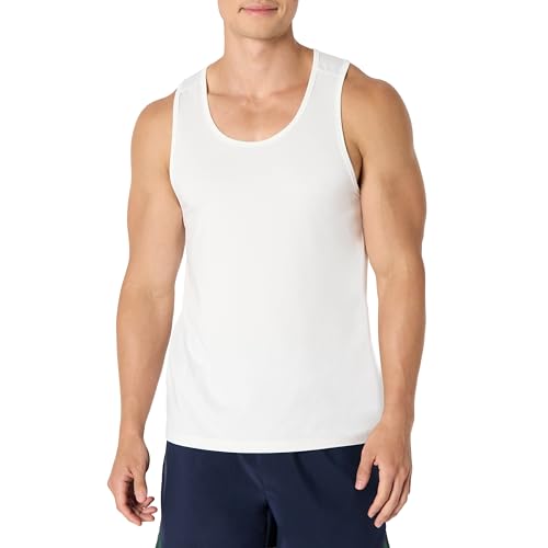 Amazon Essentials Men's Quick Dry Tech Stretch Active Sleeveless Gym Tank Top Workout Shirt, White, Large