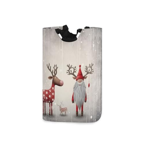 Jihqo Laundry Hamper Basket Christmas Santa Deer Collapsible Nursery Storage Bin Waterproof Clothing Baskets for Home Bedroom Bathroom Washing Room