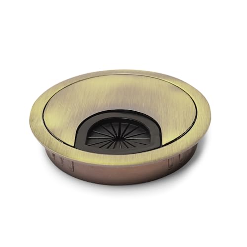 2Pcs 60mm Desk Cable Grommets Desk Plug Hole Cover Computer Desk Metal Cable Hole Round Cable Hole Cover for Desktop Cable Organizer(Bronze)