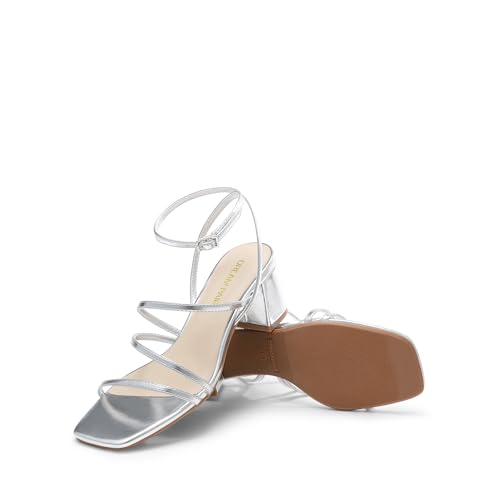 Image of DREAM PAIRS Womens Strappy Block Heel Sandals | Block Heels 2 inch Strappy Square Toe, chic strappy style,Chunky Low Heeled Sandals,for Party Wedding Evening