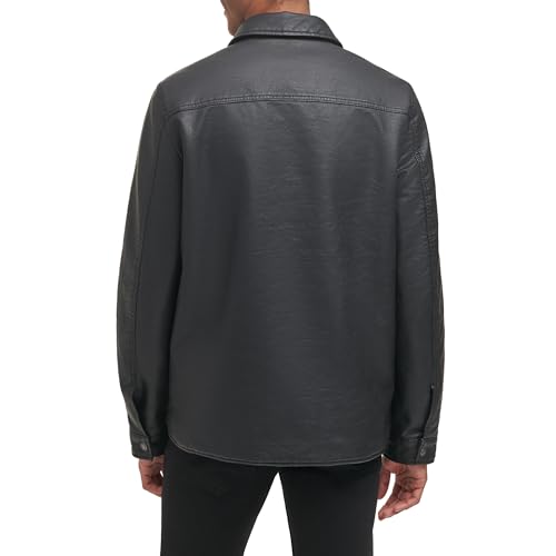 Levi's Men's Buffed Cow Faux Leather Hooded Trucker Jacket, New Black3