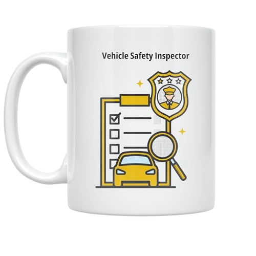 Vehicle Safety Inspector Coffee Mug - Clipboard Checklist Design - 11 oz White Ceramic - Professional Appreciation Theme