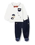 completini neonato Stagione autunno inverno. Chicco Completino Maglietta e Pantaloni in Ciniglia (423) Bimbo 0-24, Bianco e Blu, 56