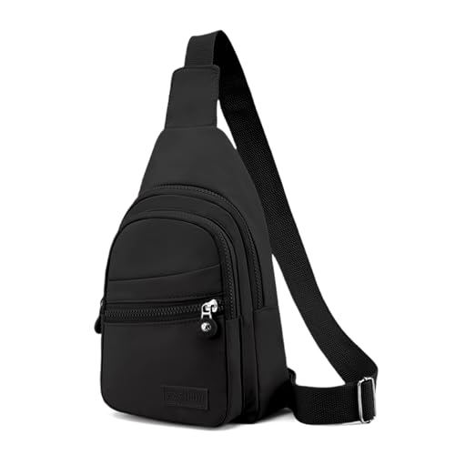 Aucuu Bolsa de Pecho, Bolso Bandolera para Hombre y Mujer, Ligero Crossbody Sling Bag, Impermeable Crossbody Mochila, con Conector para Auriculares, para Correr, Senderismo, Ciclismo, Viajes-Negro