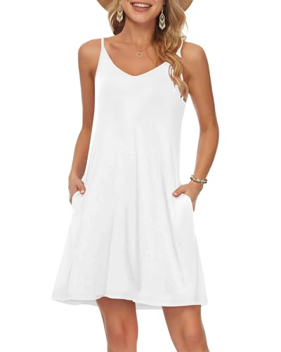 Image of MISFAY Women's Summer Spaghetti Strap Casual Beach Cover Up Dress with Pockets