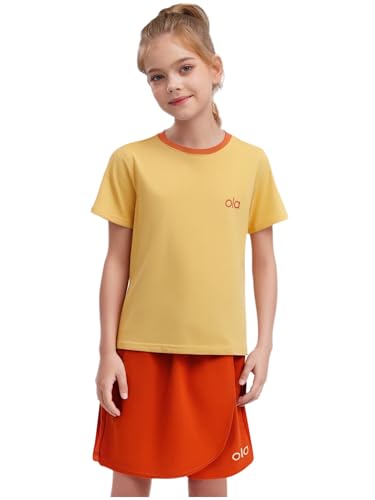 Girls 2 Piece Outfits Summer Short Sleeve Top And Shorts Set For Sport Workout Tennis Golf Yellow 13-14 Years