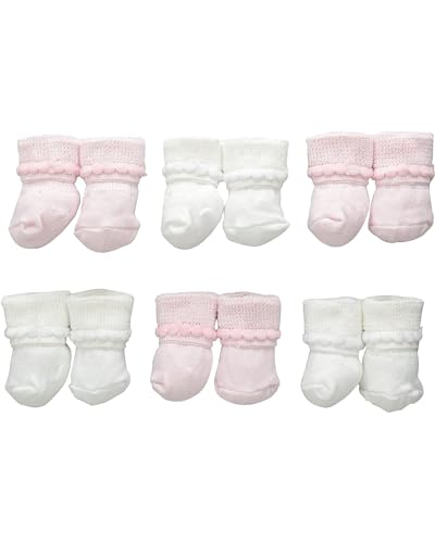Jefferies Socks Baby Girls Boys Rock-A-Bye Bootie Socks 6 Pack, White/Pink, 0-9 Months