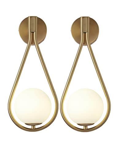 KRIPINC Applique Sfera Vetro LED 5W, Lampada a Muro Sfera Vetro, Lampada Vintage, Applique da Parete Interno Moderno per Soggiorno, Camera da Letto, Comodino (Oro x2)