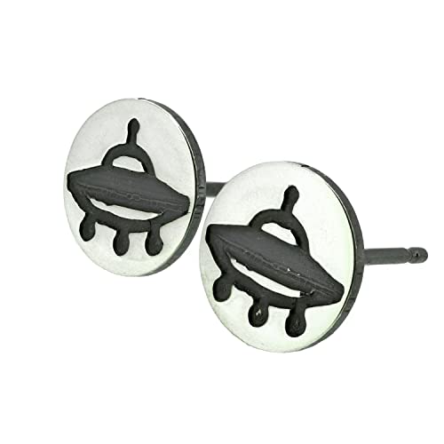 UFO Alien Spaceship Stud Earrings Polished Sterling Silver Handmade in USA