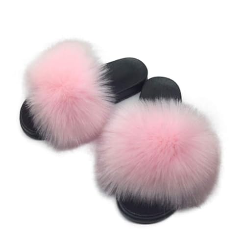 Image of Women's Faux Fur Slides Slippers Fluffy Fuzzy Sandals Open Toe Furry Slide Flip Flop Indoor Outdoor